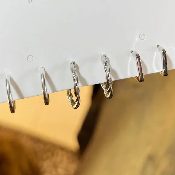 Hoop Earring Set 925 Silver Posts - Picture 2 of 4